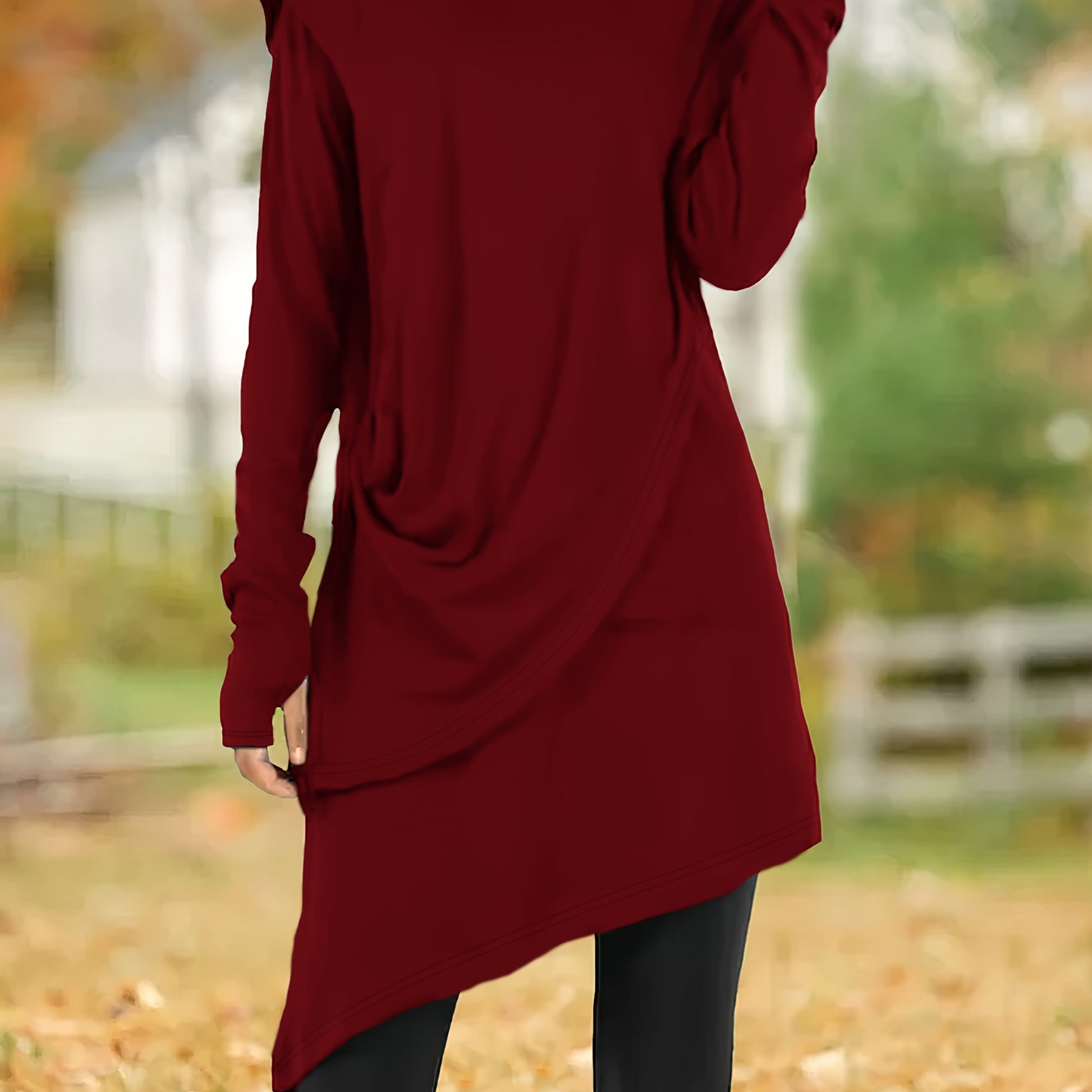Asymmetric hem cowl neck tunic dress in burgundy red from Alternative Darkwear