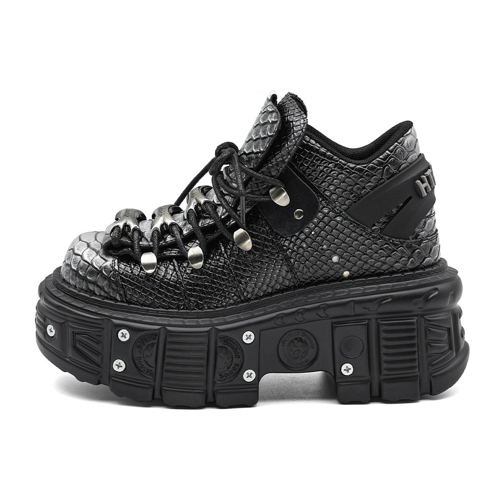 women's chunky sole punk boots in silver gray PU with round toe