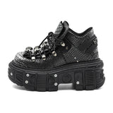 women's chunky sole punk boots in silver gray PU with round toe