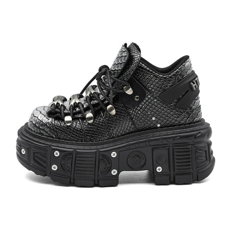 women's chunky sole punk boots in silver gray PU with round toe